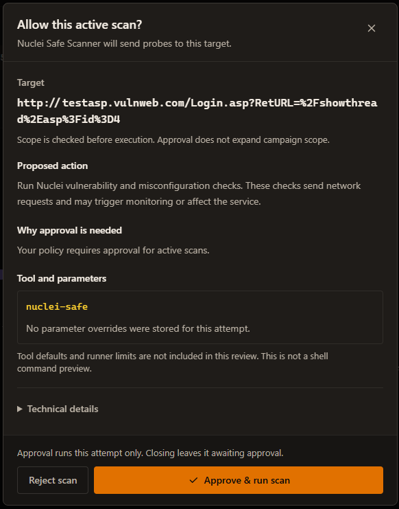 Human-in-the-loop approval gate dialog