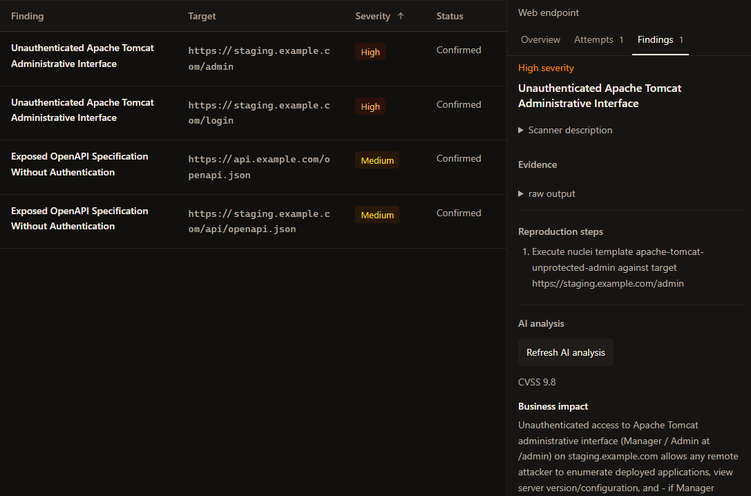 Severity-first findings triage console