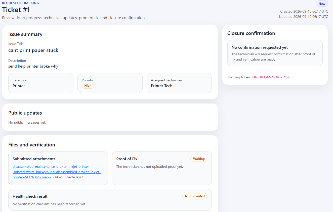 Requester ticket tracking interface